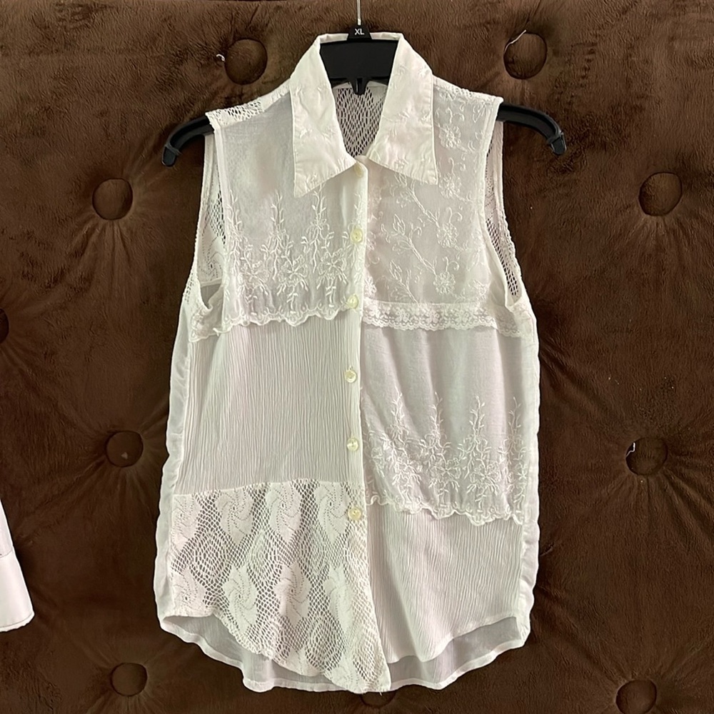 JAY JACOBS WOMENS VINTAGE TOP Crochet Lace Sleeveless White APPROXIMATE MEDIUM